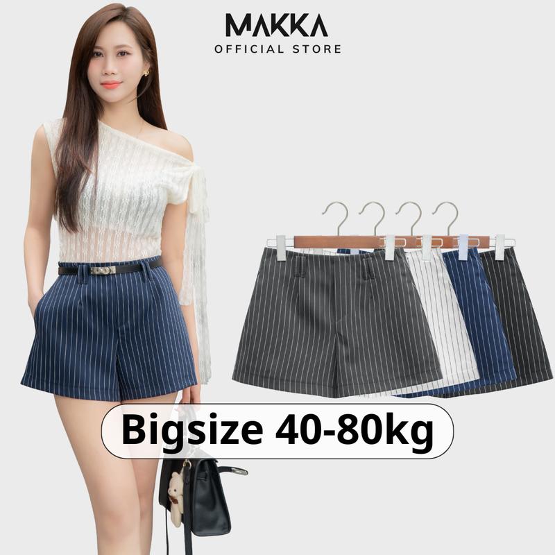 Quần short nữ thiết kế MAKKA quần sooc kẻ sọc cạp cao tone dáng phong cách trẻ trung Hàn Quốc 9002