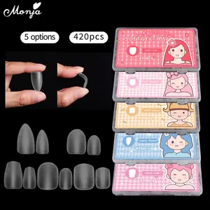 Monja 420Pcs Kuku Palsu Matte Pendek Almond Coffin Full Cover Tips Akrilik Putih Susu DIY Manicure Tools Kualitas Tinggi dan Seamless