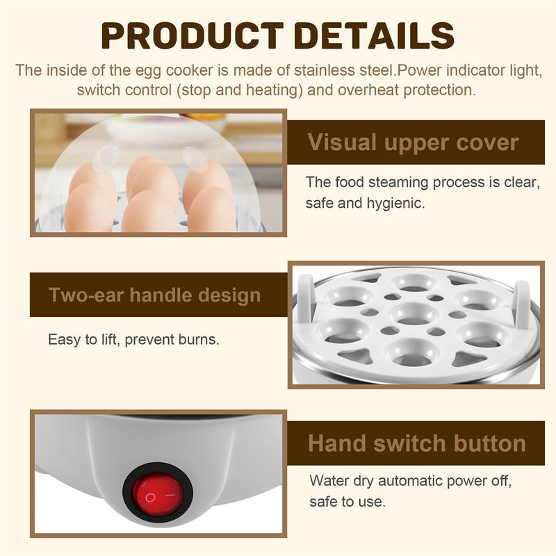 Electric Boiled Egg Cooker Boiler Maker Rapid Heating Stainless Steel Steamer Pan Cooking Tool,White EU Plug 7