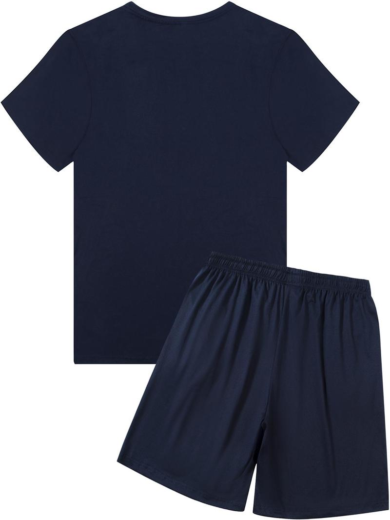 Product Introduction of 2 Piece Set Men's Solid Round Neck Tee & Drawstring Waist Shorts Set, Regular Fit Crew Neck Short Sleeve T-shirt & Pocket Shorts, Casual Fashion Cozy Breathable Men Two-piece Outfits for Summer 8