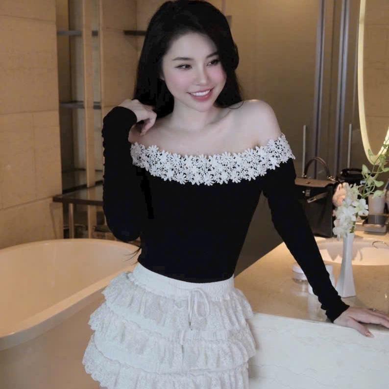 Áo Trễ Vai Viền Hoa Ren Trắng - A398 Women Top Top Sơ Mi Shirt