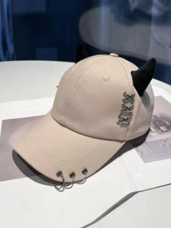 Cute Cat Ear Decor Baseball Cap, Street Style Rings Decor Baseball Cap for Men & Women, Fashion Accessories for Outdoor Sports 8