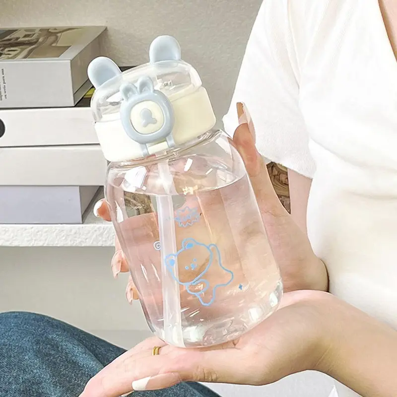 Bình Nước Dễ Thương, Dung Tích 500ML, Dành Cho Trẻ Em, Có Ống Hút Và Dây Đeo, Thiết Kế Hoạt Hình, Làm Bằng Nhựa, Cầm Tay, Thích Hợp Cho Trường Học, Bình Nước, Không Chứa BPA, Bình Uống Nước 6