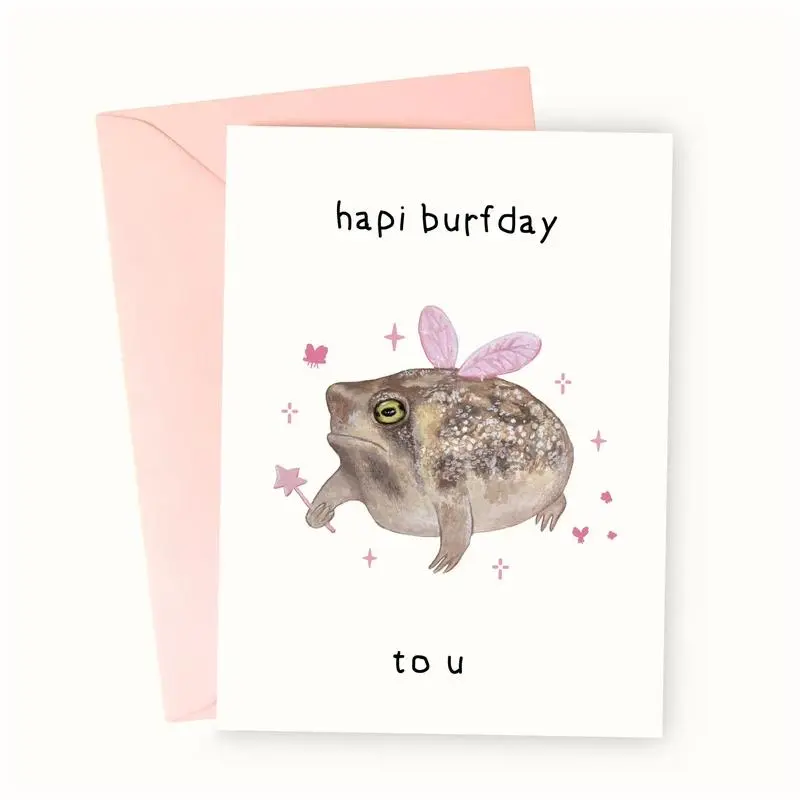 Cartoon Frog Pattern Birthday Greeting Card, 1 Count Thank You Card with Envelope, Small Business Supplies, Birthday Gift for Friends & Family, Birthday Card for Mom, Birthday Gifts