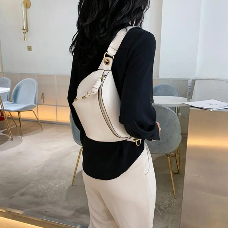 Design  Leather Waist Bags With Chain Belt For Women Shoulder Crossbody Purses Lady Chest Bag