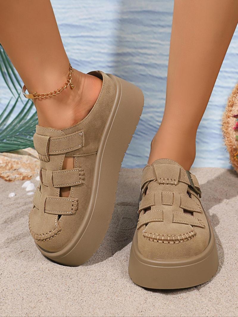 Product Introduction of Women's Fashionable Solid Color Platform Slides, Casual Comfortable Thick Sole Slippers for Beach, All-match Commuter Shoes for Daily Wear, Girl 2