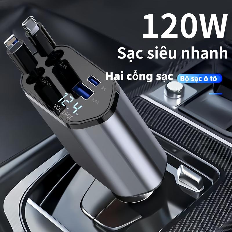Tẩu Sạc Nhanh ô tô 120W 4-in-1 Bộ sạc xe hơi USB Type-C for Samsung Huawei Phụ…