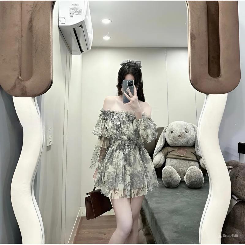 Product Introduction of Váy nữ - Váy trễ vai dài tay bo gấu chất tơ nhũ có lớp lót trong ,nhún eo siêu hách dáng , thanh lịch nhẹ nhàng 10