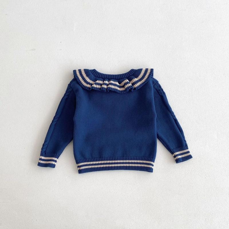 Product Introduction of Ins 2024 Autumn Baby Girls Knit Cardigan Sweater Lotus Collar Ruffle Line Collar Children Winter Solid Thicken Warm Knitwear Top 17