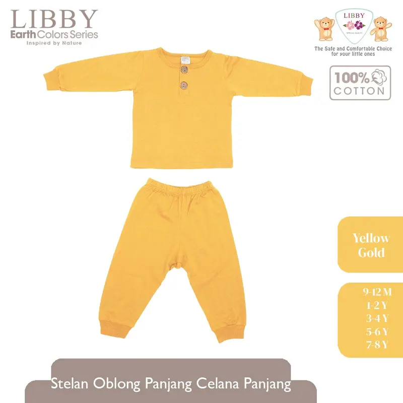 Libby fave set earth color series setelan kaos oblong lengan panjang celana panjang anak / piyama anak Katun Lengan panjang Polos 4
