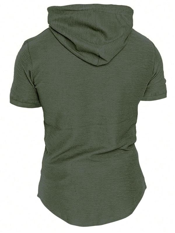 Men's Solid Drawstring Hooded Tee, Casual Regular Fit Short Sleeve T-Shirt for Summer, Menswear for Daily Wear 1