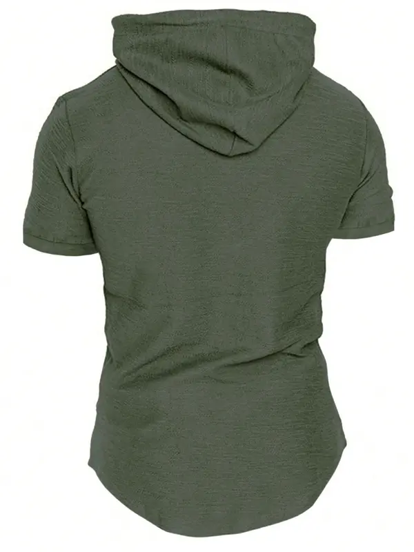 Men's Solid Drawstring Hooded Tee, Casual Regular Fit Short Sleeve T-Shirt for Summer, Menswear for Daily Wear, Tops, Pullover 1