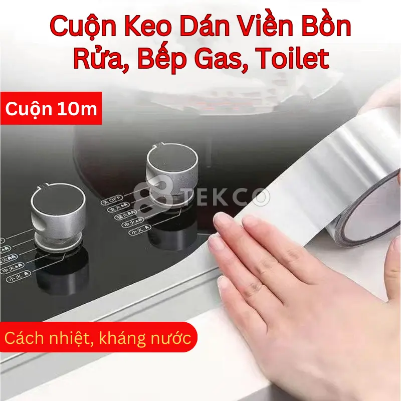 Cuộn 10m Băng Keo Nhôm Chịu Nhiệt Dán Viền Bồn Rửa Chén (Khổ 5cm) - Băng Dính Dán Viền Bồn Rửa, Bếp Ga, Toilet