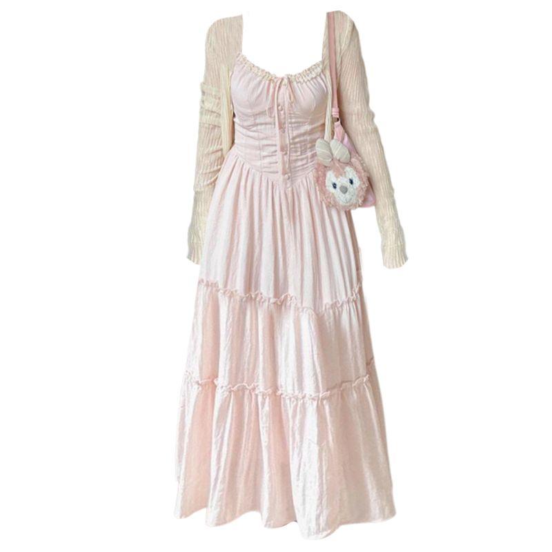 Bộ Đồ Nhẹ Nhàng, Áo Khoác Cardigan Mùa Hè Cho Nữ, Váy Hai Dây Bó Sát Eo, Váy Dài, Bộ Đồ Hai Mảnh 4