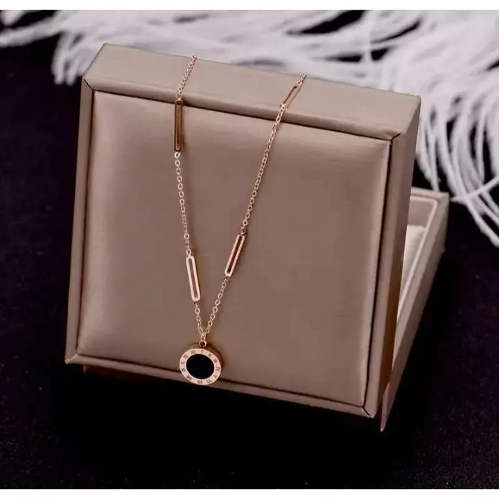 Kalung Titanium Wanita Bulat Hitam Anti Karat Luntur 5