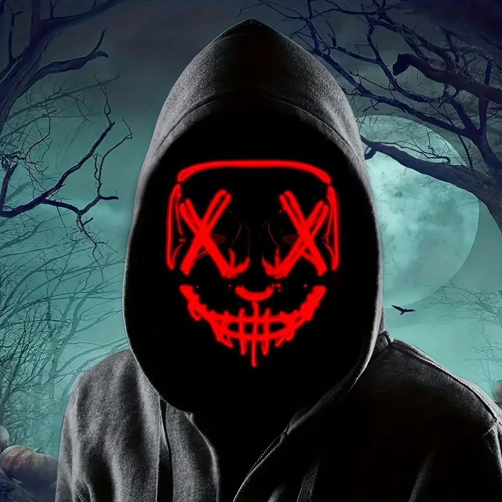 Lighted Mask, Halloween LED Light-Up Mask, Carnival Scary Screaming Mask, Halloween Costumes for Men and Women