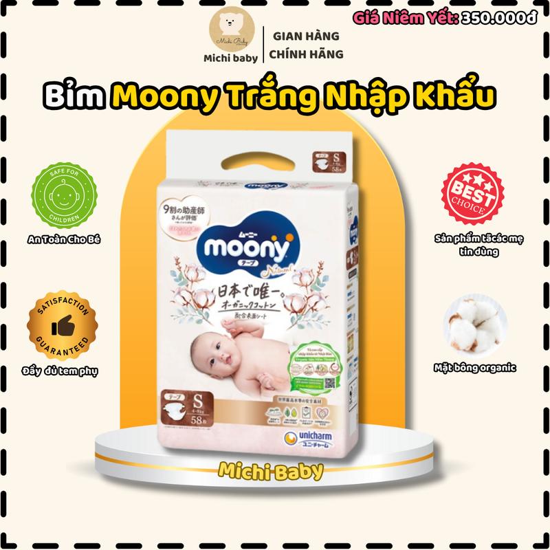 Tã Bỉm MOONY NATURAL Trắng Nhập Khẩu Đủ Size Cho Bé Dán/Quần NB62/S58/M46/L38/L36/XL32 - Michi Baby MC555