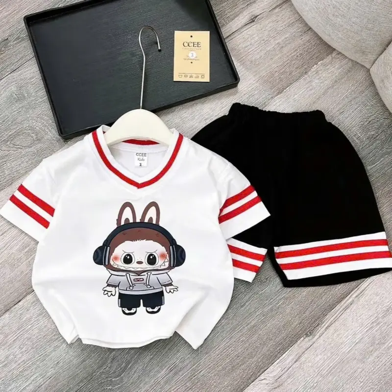 Set đồ bộ in hình LABUBU cổ tim cho bé trai , gái chất cotton mềm mịn Size 13-44kg ms04 . 4