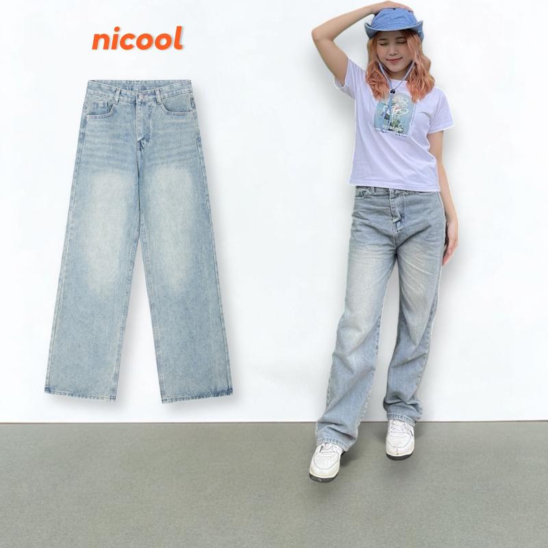 Quần Jean ống suông nữ cao cấp siêu đẹp màu xanh dơ Nicool N41-Q7 Pants Lưng Cao Women Denim