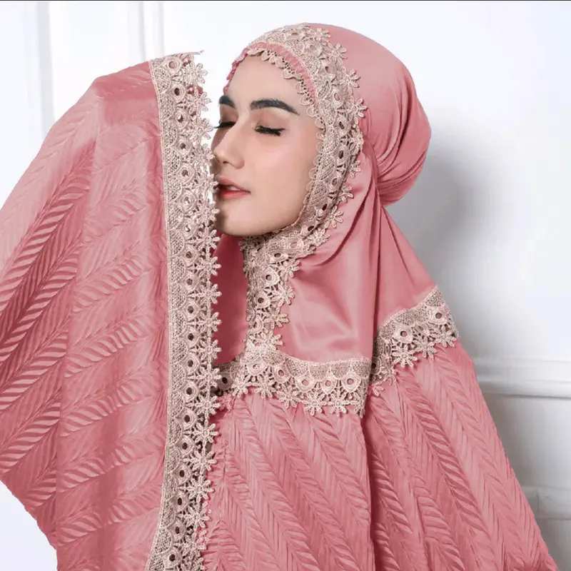 Mukena Dewasa 2in1 Plisket Renda Mewah Bahan Silky Premium Travelling Jumbo terbaru 2024 Atasan Bawahan Hampers Kain Motif Panjang Velvet Muslim Lembut Cantik Pouch Maxmara mukena silk Soft 4