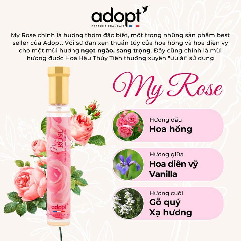 Nước hoa nữ Adopt' MY ROSE - Hương thơm nhẹ nhàng tinh tế - Nước hoa Pháp chính hãng 30ml  Perfume Cosmetic