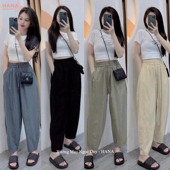 Quần Jogger gió nữ dây rút bo gấu cạp chun cao dáng bom - Quần baggy gió thun gân co giãn mặc đi học công sở ở nhà thoải mái