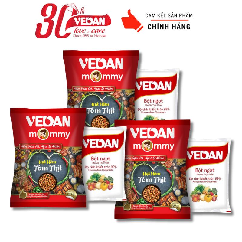 Combo 3 Gói Hạt Nêm Tôm Thịt VEDAN Mommy 900g - Tặng Kèm 3 Gói Bột Ngọt 100g