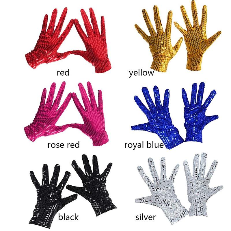 Product Introduction of Black  Red Blue Disco Costume Belly Iatin Dancing Club Handwear Shining Sequins Gloves Performance Mittens Dancing Gloves 11