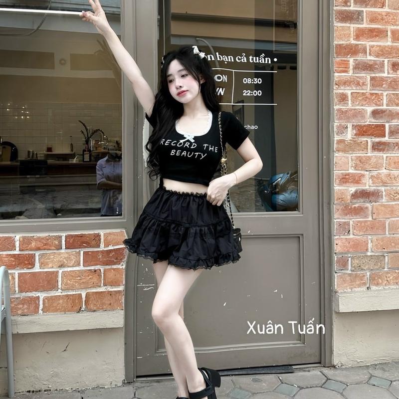 Set áo crt kèm chân váy xin xắn - style dể thương - freesize dưới 65kg - dành cho mùa hè Nữ Kem Top set  botieuthu 2