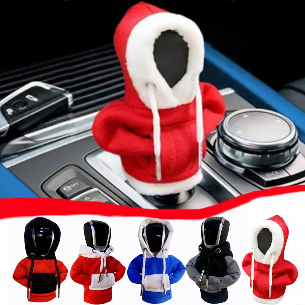 Sarung tuas persneling mobil Natal, Aksesori dekorasi mobil penutup Gearbox mobil Gear Shift Hoodie Tuas perubahan Sweatshirt