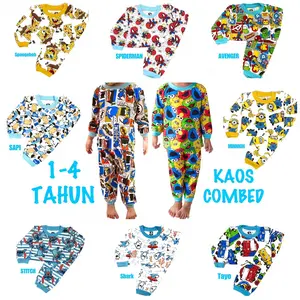 BAJU TIDUR ANAK SETELAN/STELAN BAHAN KAOS KATUN PP PUTIH 1-4 TAHUN