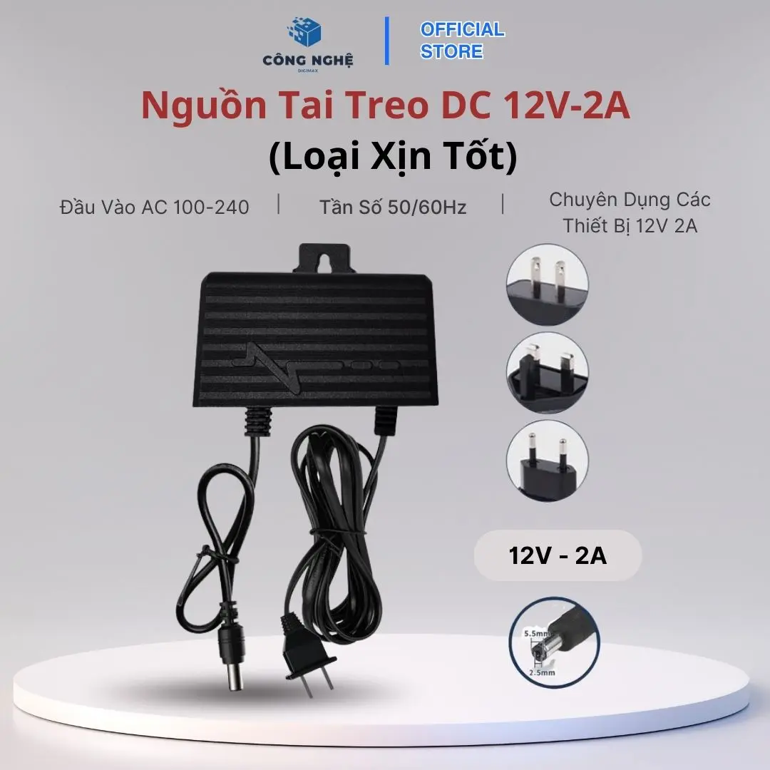 [Loại Xịn Tốt] Nguồn Tai Treo Điện DC 12V-2A - Nguồn dùng cho camera giám sát (hikvision, dahua, hiviz), Camera wifi ngoài trời và Các thiết bị dùng nguồn 12v 2a - Chống nước sử dụng trong nhà và ngoài trời - Bảo Hành 06 Tháng