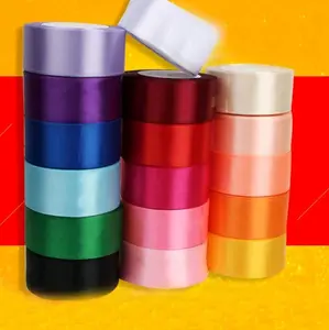 Pita Satin 4 cm per roll / Pita Satin 1.5 in per roll Biru Hijau Kuning
