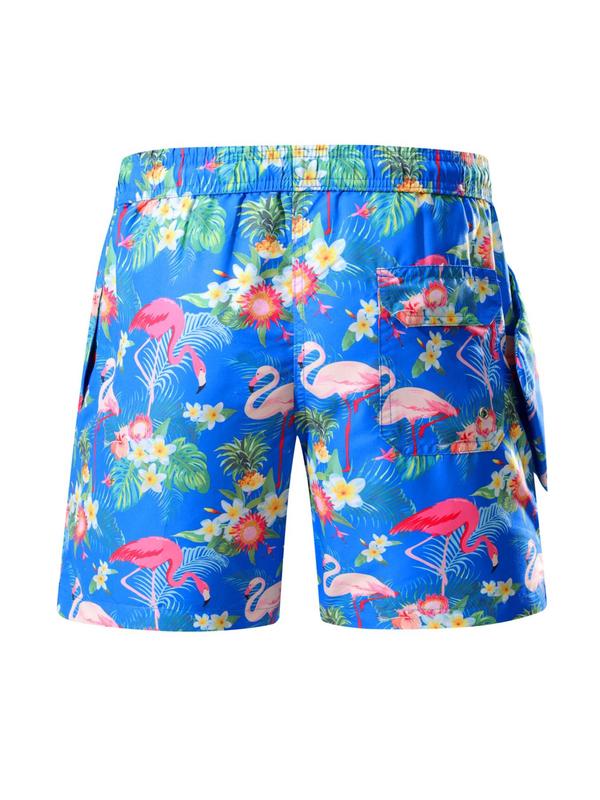 Men's Flamingo Print Swim Shorts, Casual Comfy Breathable Swim Shorts for Summer, Men's Swimwear Bottoms for Beach Swimming 4