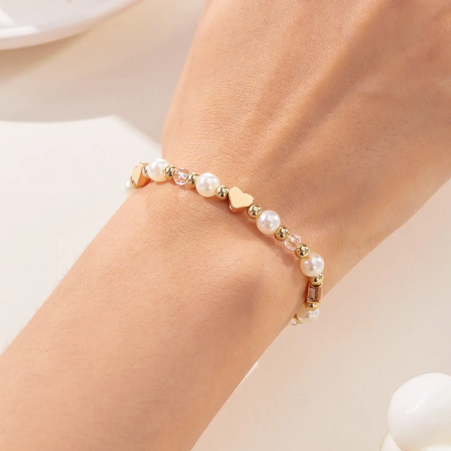 Pearl crystal bracelet version love cross pentagram woven drawstring bracelet for women