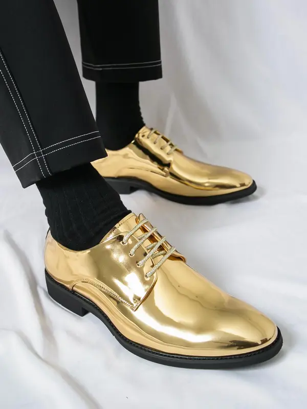 Men's Fashionable Glossy PU Leather Dress Shoes, Stylish Brogue Design Shoes for Party, Daily Clothing Decor for Men, Footwear 1
