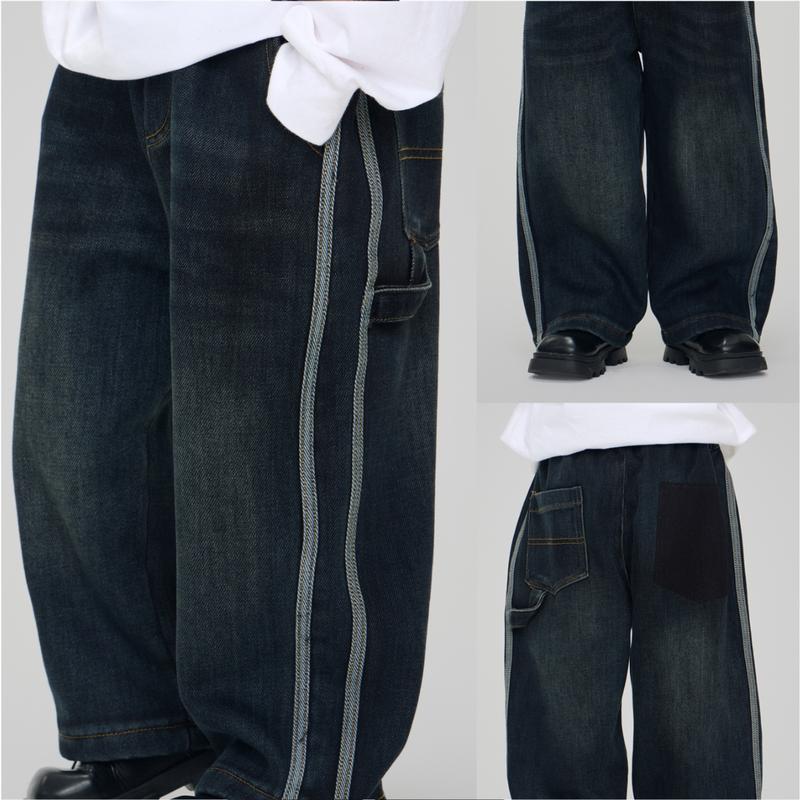 QUẦN JEAN DENIM LÓT LÔNG PHỐI SỌC PHOM THỤNG MẶC THU ĐÔNG CHO BÉ TRAI VÀ BÉ GÁI quần  bò