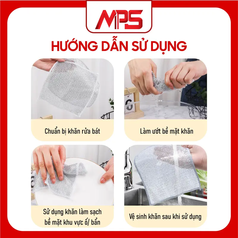 [Có Quà Tặng] Khăn giẻ rửa bát mps dây kim loại, một lớp 20x20cm, Không làm trầy lớp chống dính, dễ dàng vệ sinh - Lưu ý không chà xoong nồi được - Làm Sạch giẻ  rửa giẻ  rửa khan ruabat reruabat mieng  coruadanang mieng rua chen mieng  coruadanang 6