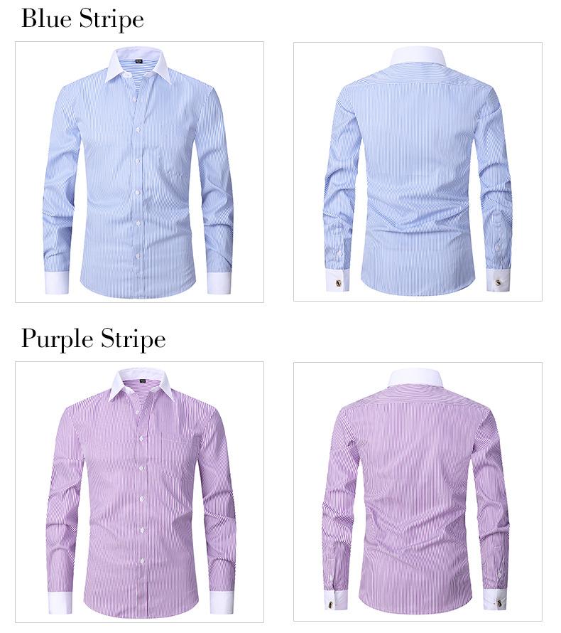 Product Introduction of Ss24 Men's French Style Shirt Business Dress Long Sleeve Shirt Solid Color Blue Striped Shirt Twill Business Style All-Match 10