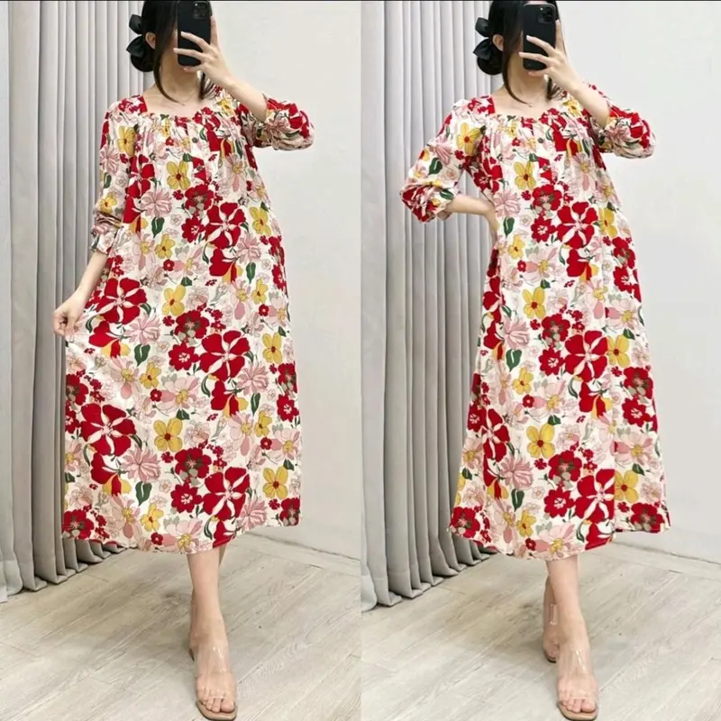 Dress wanita kekinian FURLA HOME DRESS midi katun rayon viscouse bumil busui friendly edisi lebaran Nyaman Motif 5