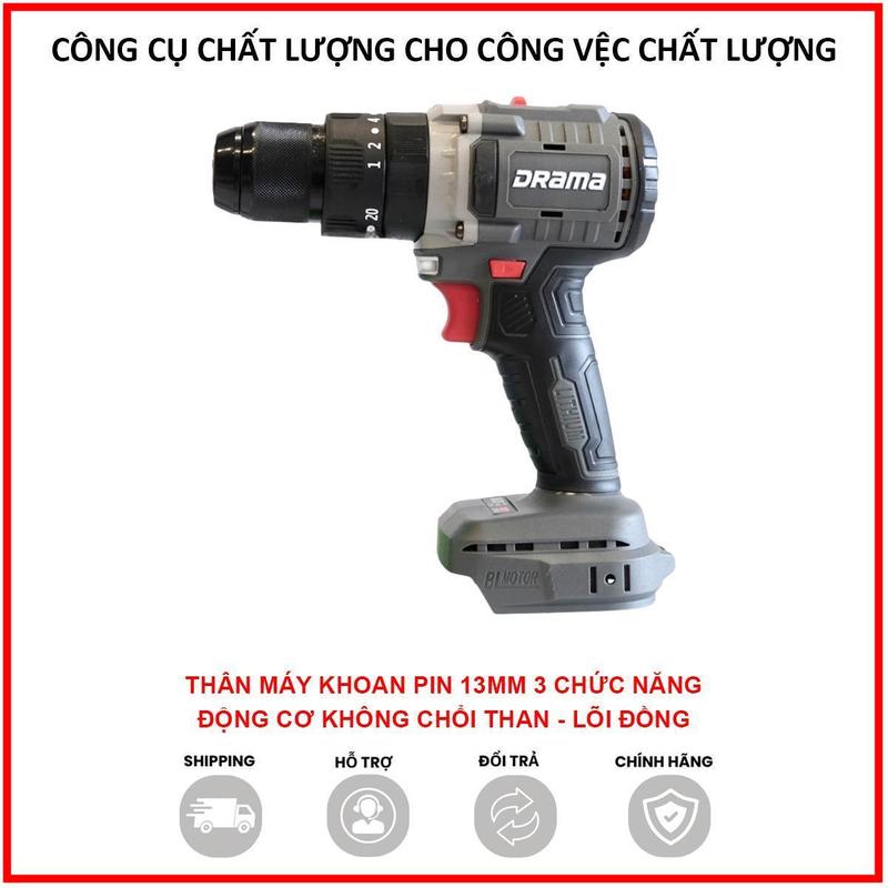 Thân Máy Khoan Pin 13 ly DRAMA 5213 Flex 3 Chức Năng Đầu Kẹp 13mm AUTOLOCK Động Cơ Không Than Pin Phổ Thông