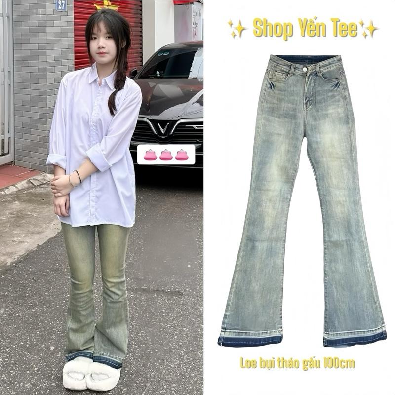 Quần ống loe nữ màu bụi bặm Yến Tee , ống quần tạo kiểu gỡ ống cá tính #0164