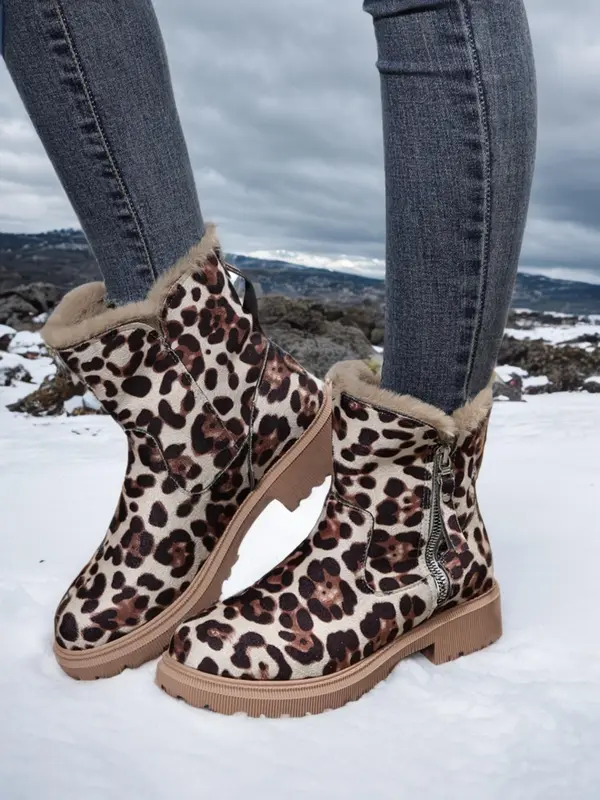 Women's Solid Color Zipper Side Warm Snow Boots, Casual Sporty Plush Ankle Boots for Outdoor Wear, Non-slip Outdoor Shoes for Women & Girls 5