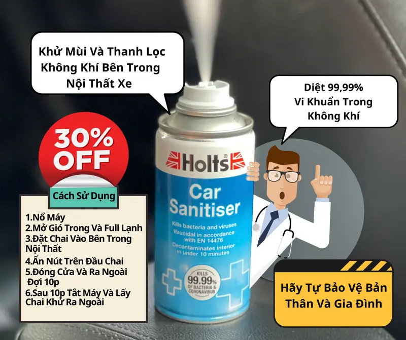 [ HOLTS 99,99% HOLTS CAR SANITISER ] Sản Phẩm Khử Mùi Hôi Và Diệt Khuẩn Không Khí Bảo Vệ Sưc Khỏe 1