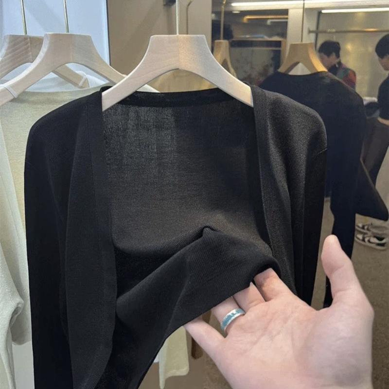 Product Introduction of Áo Cardigan Chống Nắng Dệt Kim Lụa Lạnh Ngắn Màu Trắng Váy Hai Dây Mùa Hè Mỏng Cho Nữ Áo Khoác Vải Tuyn Bên Ngoài Áo Áo Cánh Điều Hòa Không Khí 6