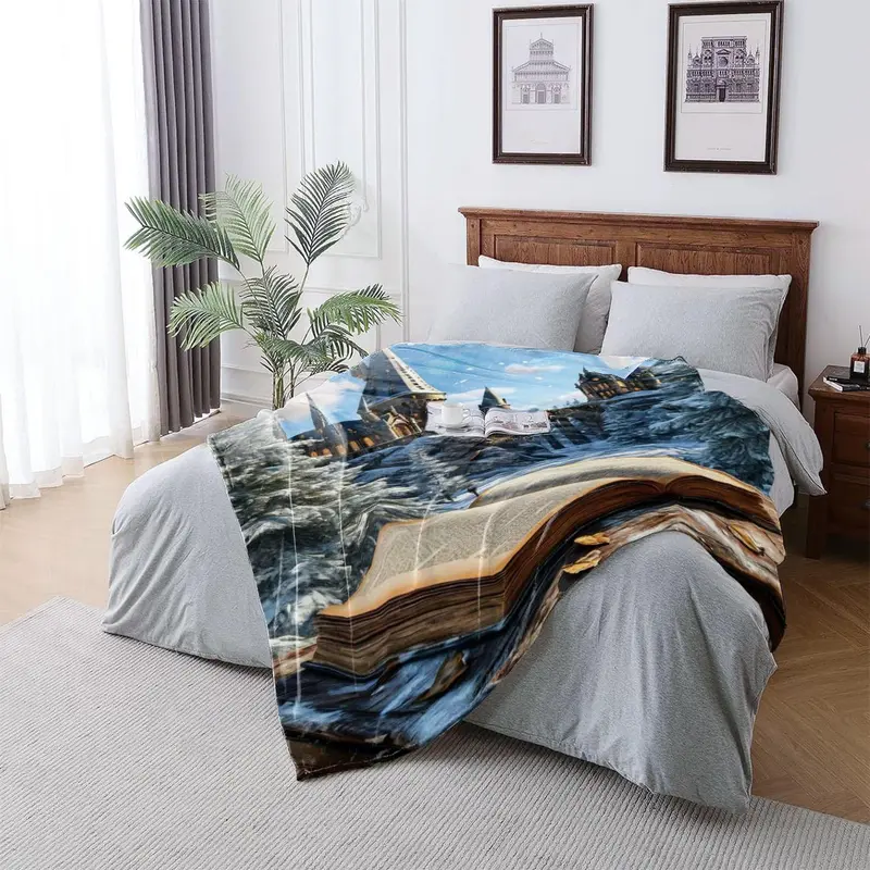 Hogwarts Castle Pattern Blanket, 1 Count Soft Comfortable Warm Throw, Air-conditioned Room Blanket, Warm Nap Blanket for Home & Office 6