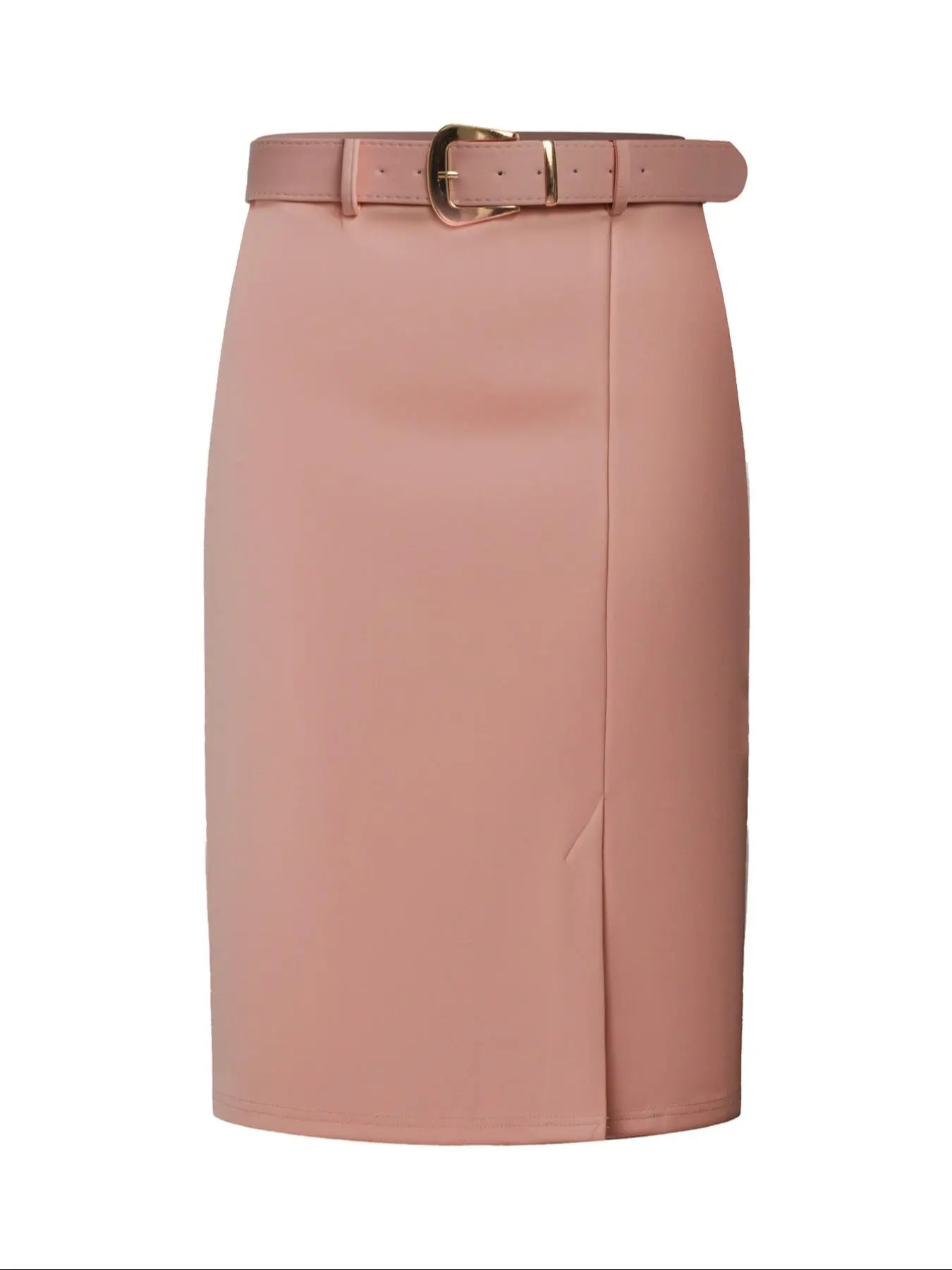 Women's Solid Color Skirt with Belt, Casual Fashion Skirt for Work Office Business, Ladies Bottoms for All Seasons