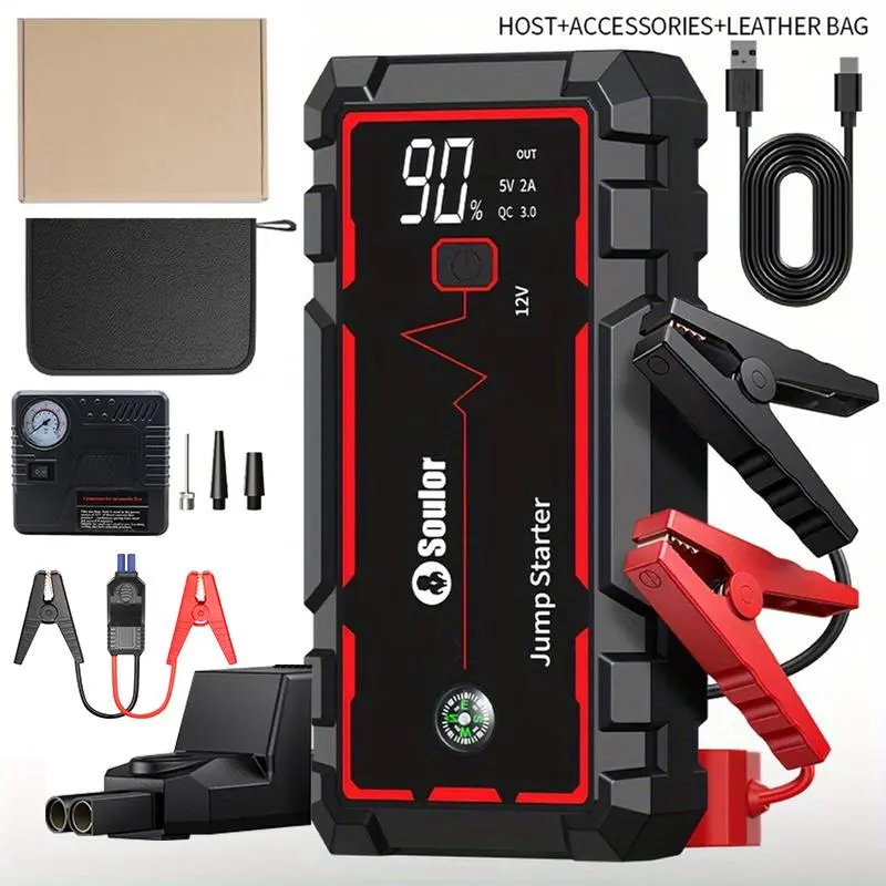Automotive 12V 8000mAh Portable Jump Starter Kit, Car Battery Jump Starter Power Pack, USB Fast Charging, Car Repair Tools, Vehicle Emergency Rescue, Great Gift for Drivers, Car Accessories
