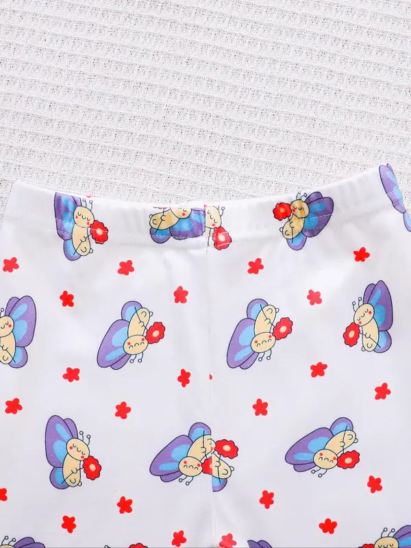 Baby Girls' Cute Butterfly Print Bow Decor Long Sleeve Top & Pants Two-piece Set, Casual Round Neck Layered Sleeve Top & Trousers for Daily Wear, Newborn Infant Kids Fall & Winter Clothes 6