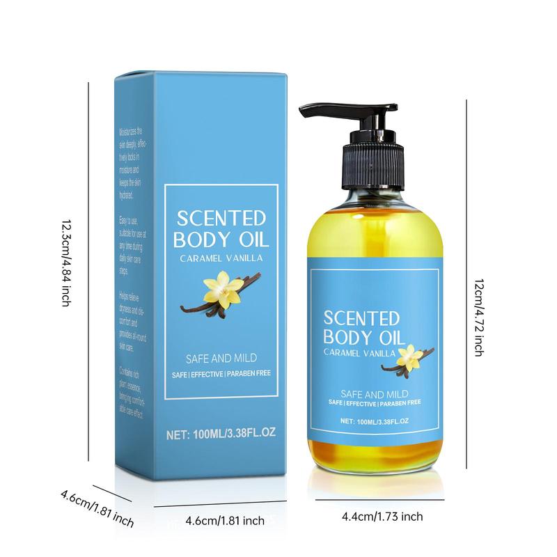Product Introduction of Caramel Vanilla Scented Body Oil, 2 Counts Natural Moisturizing Body Massage Essential Oil, Hydrating Body Care Products for Women 1